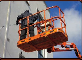 High-level cladding clean from a cherry picker