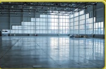 Warehouse floor after machine scrubbing